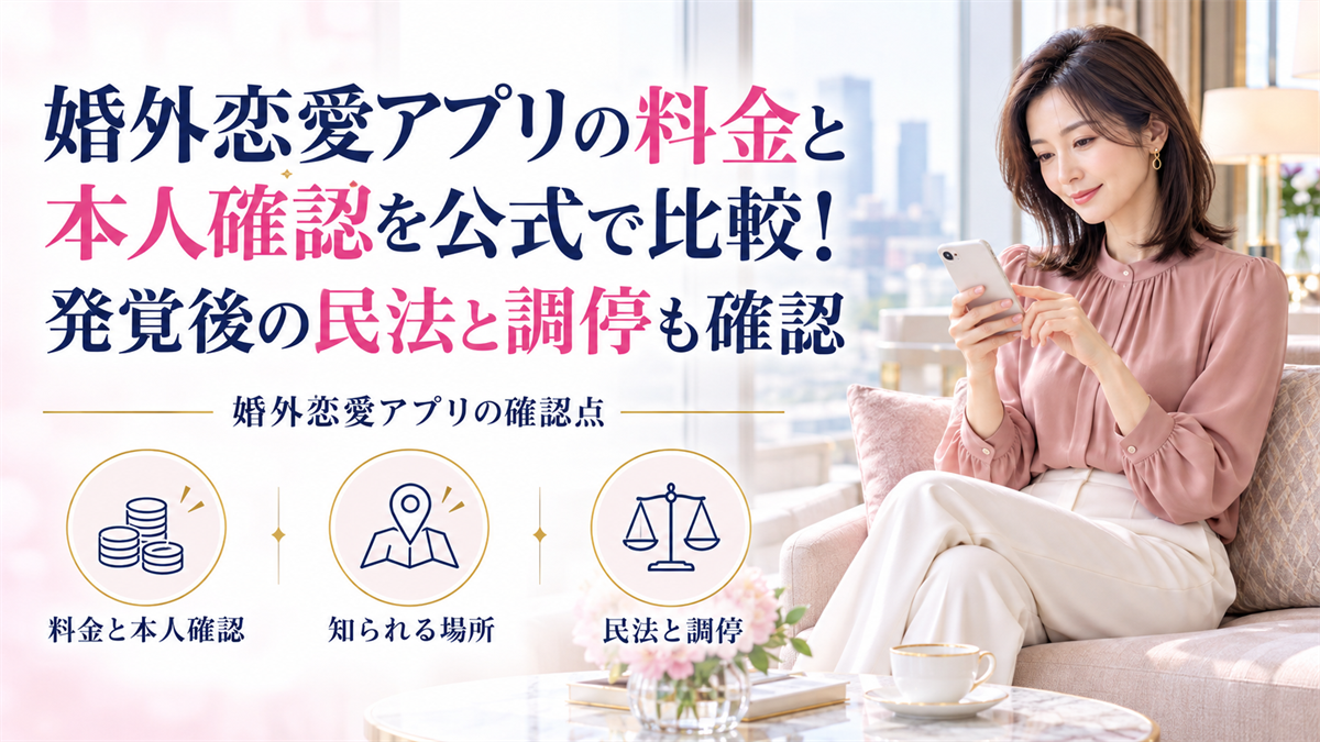 婚外恋愛アプリの料金と本人確認を公式で比較!発覚後の民法と調停も確認
