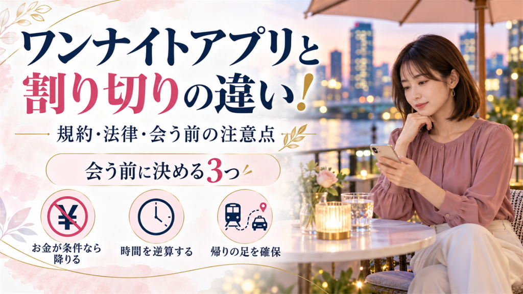 ワンナイトアプリと割り切りの違い！規約・法律・会う前の注意点