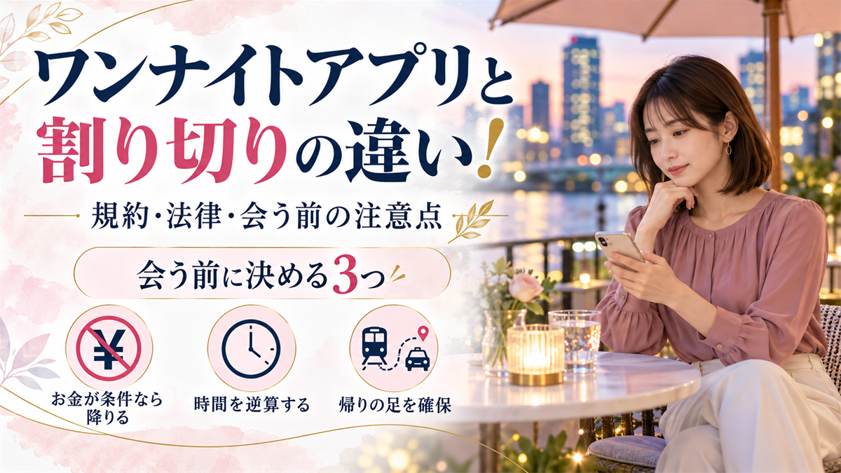 ワンナイトアプリと割り切りの違い!規約・法律・会う前の注意点