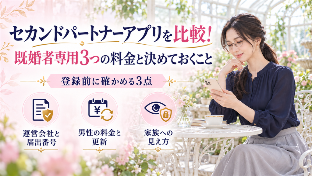セカンドパートナーアプリを比較！既婚者専用3つの料金と決めておくこと